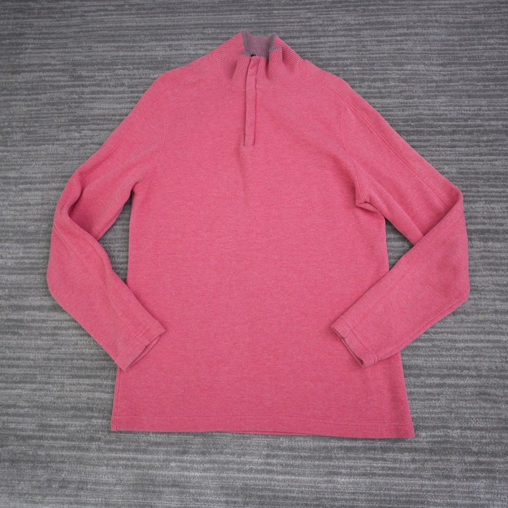 Tasso Elba Mens Small Pink 100% Cotton Quarter Zip Pullover Sweater Mock‎ Neck